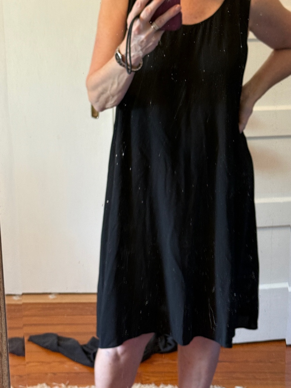 Eileen Fisher Black Sleeveless Midi Scoop Neck Dress